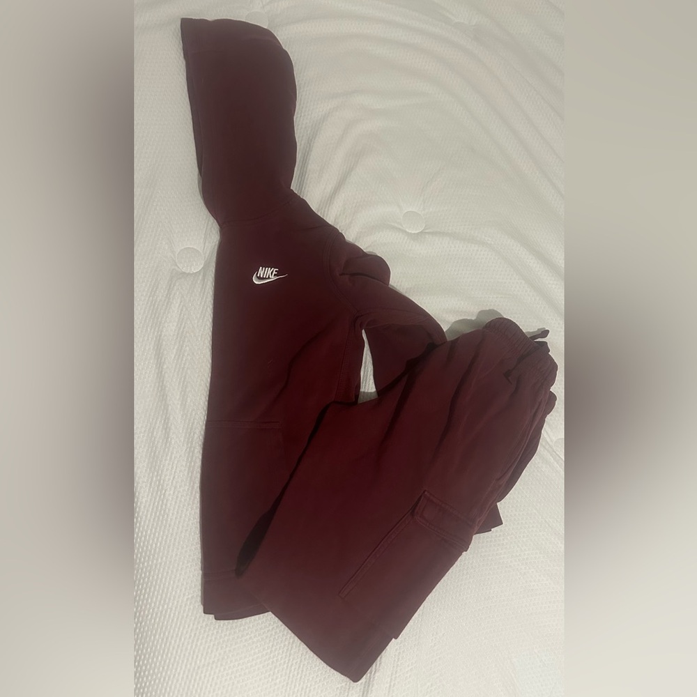 Burgundy Nike Hoodie & Cargo Pants Set